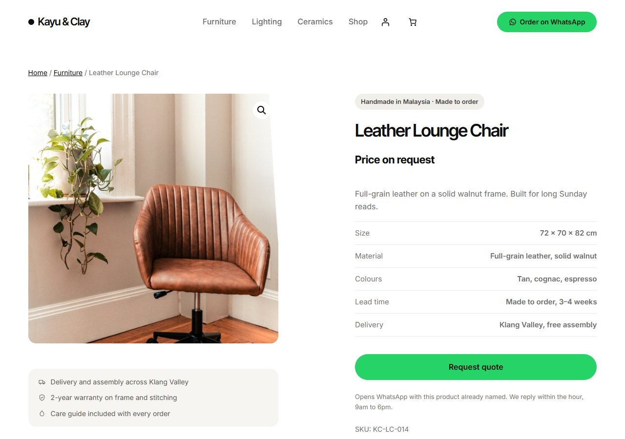 Halaman produk WooCommerce dengan Price on request dan butang Request quote