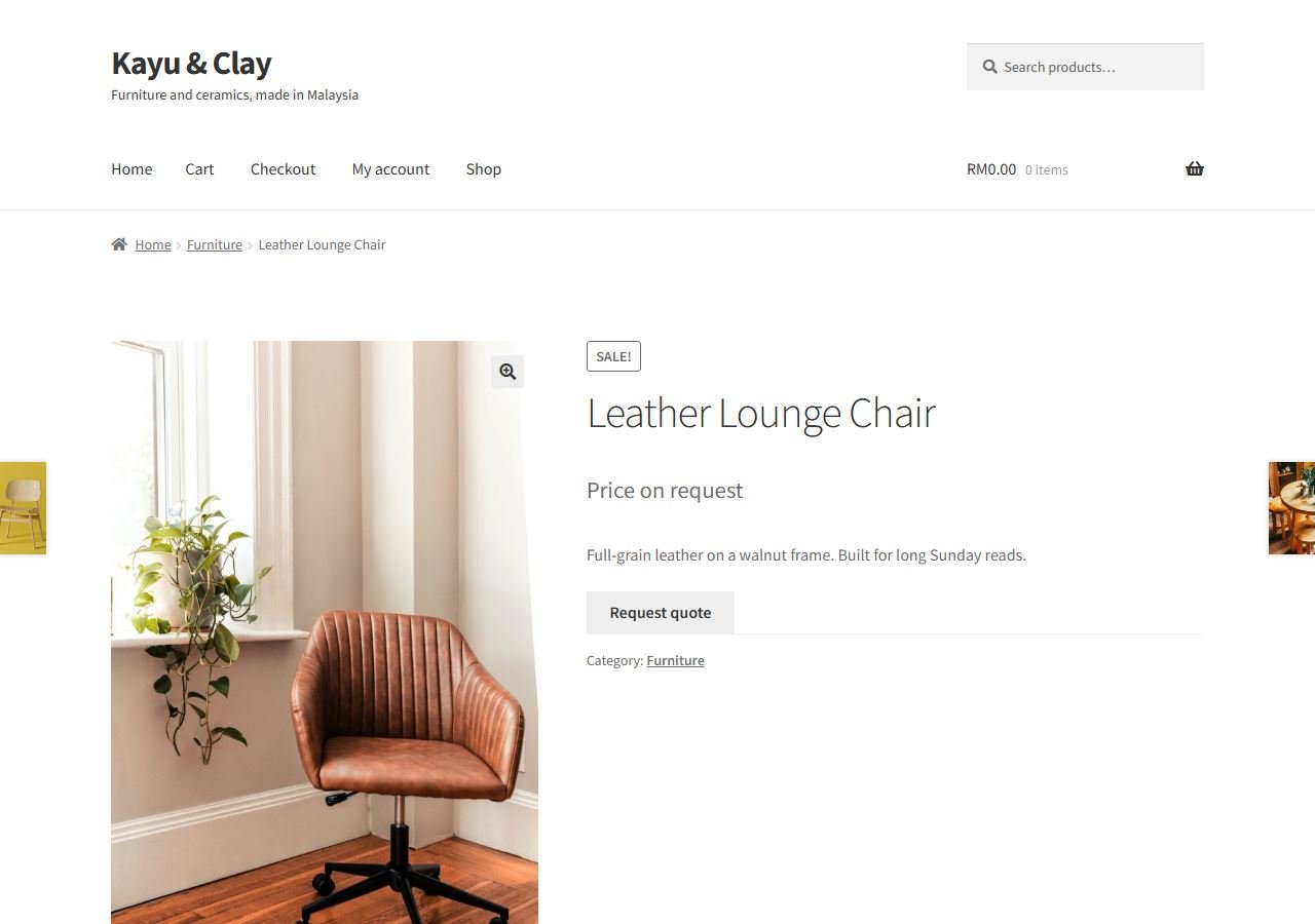 Product page showing Price on request and a Request quote button