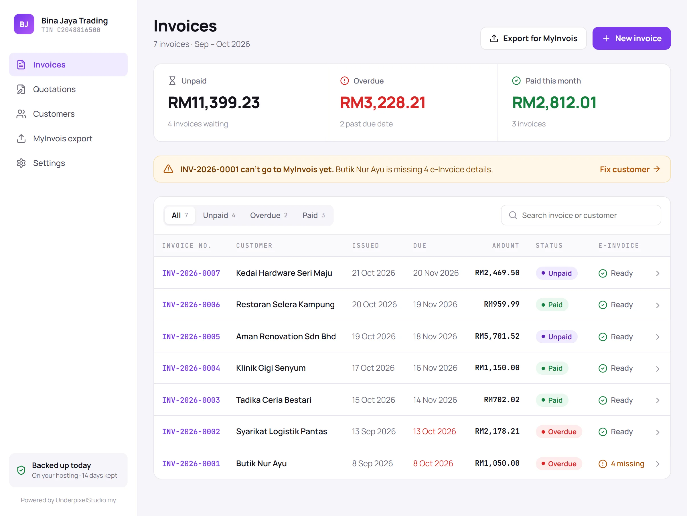 Invoices screen of our invoice web app
