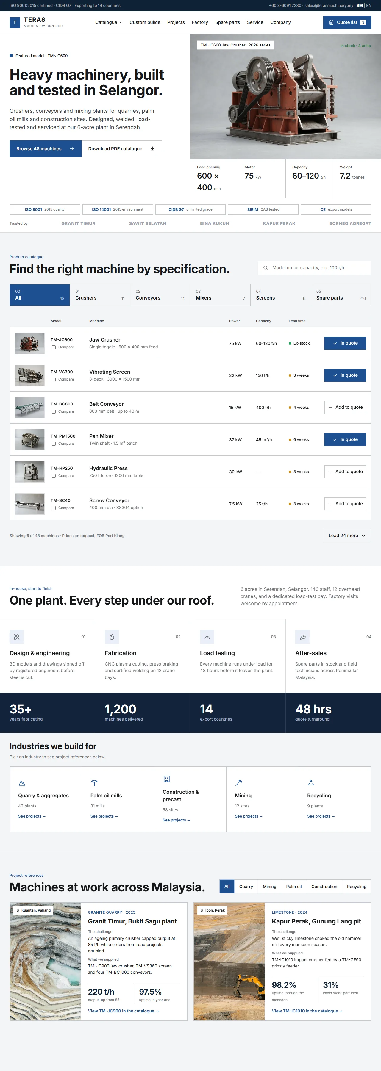 Teras Machinery website, a sample project