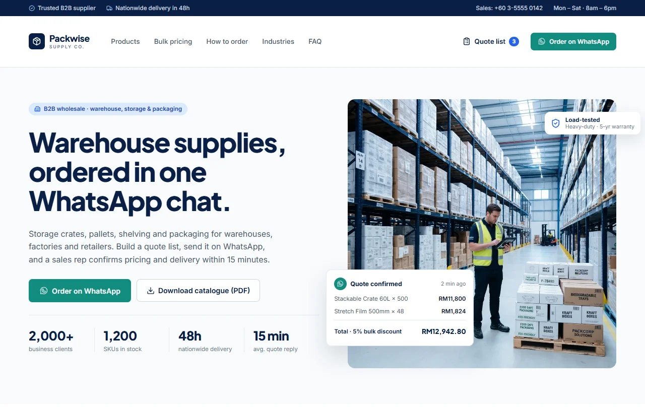 Packwise Supply company website, built by Underpixel