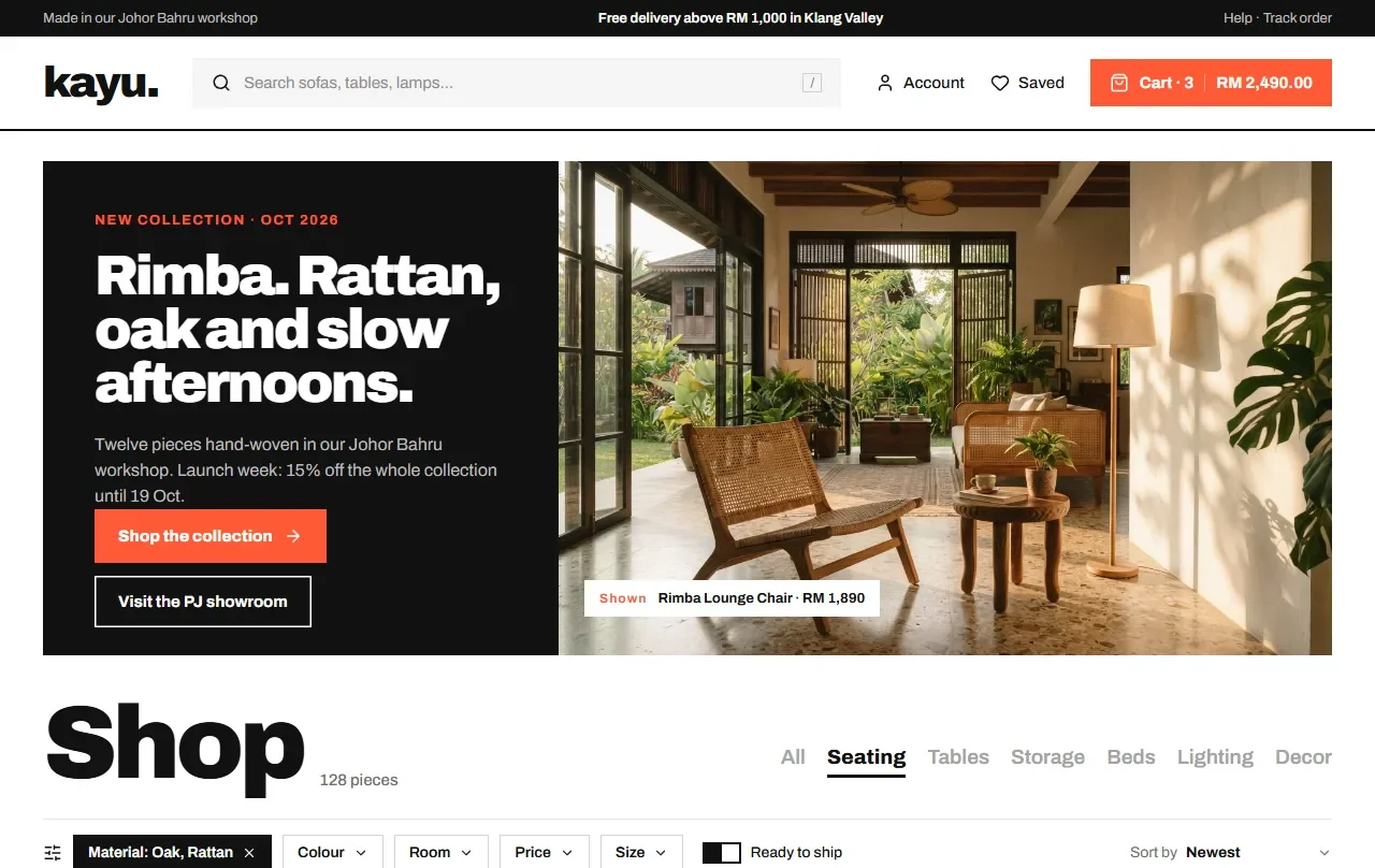 Kayu online shop, built by Underpixel
