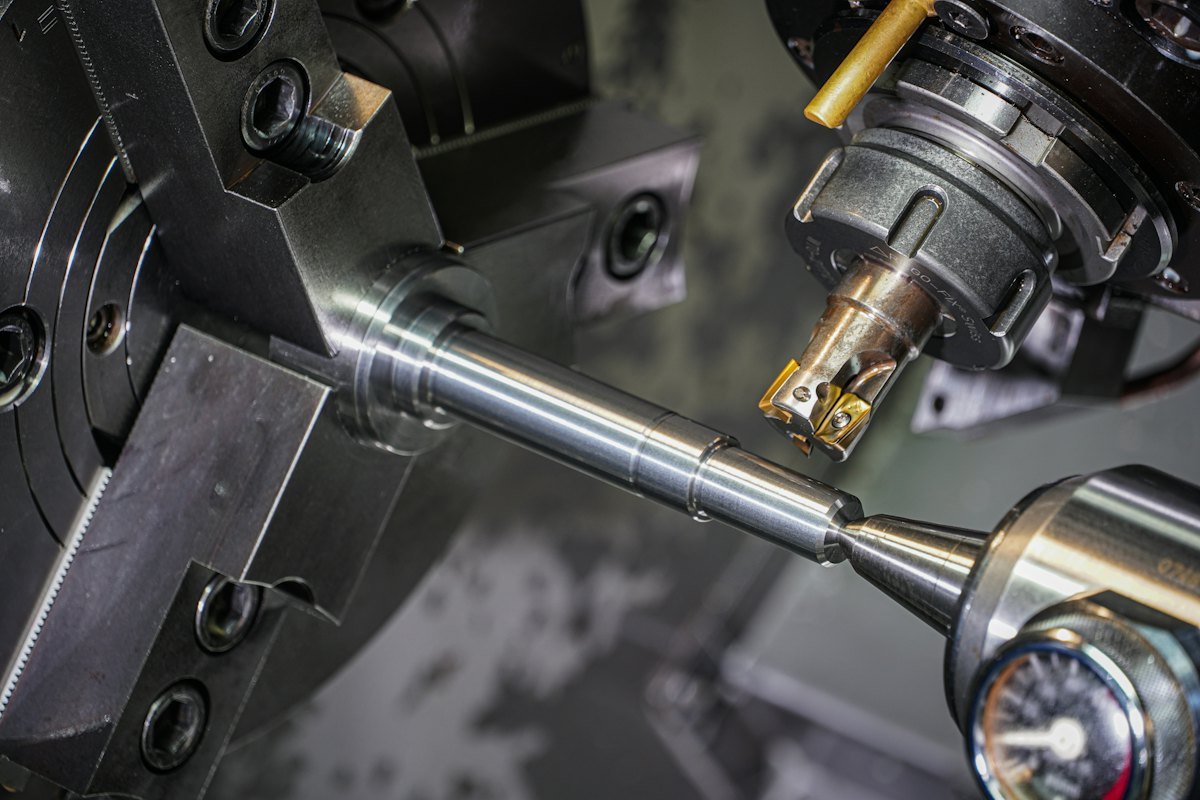 CNC lathe machining a shaft