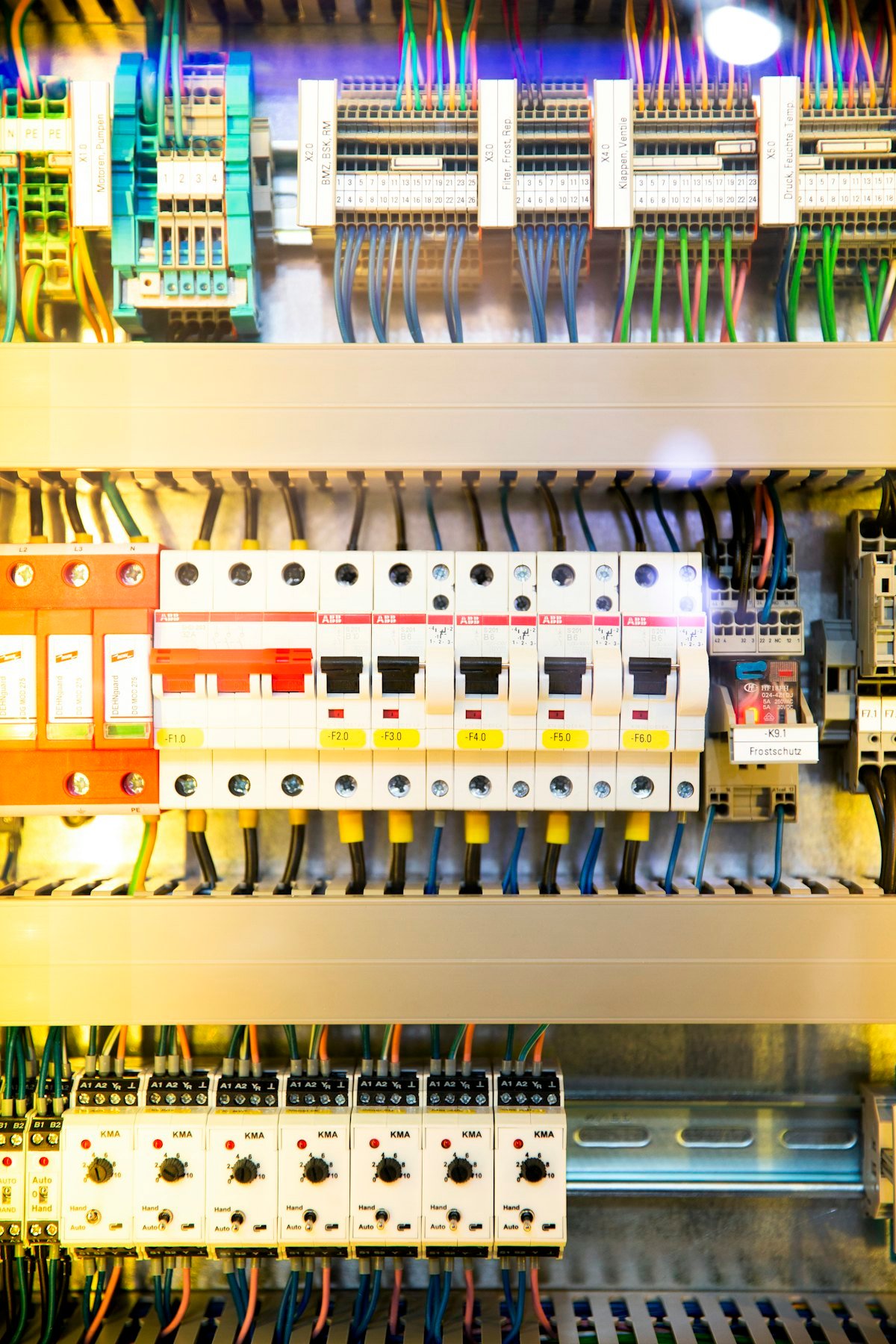 Wiring inside a pump motor control panel