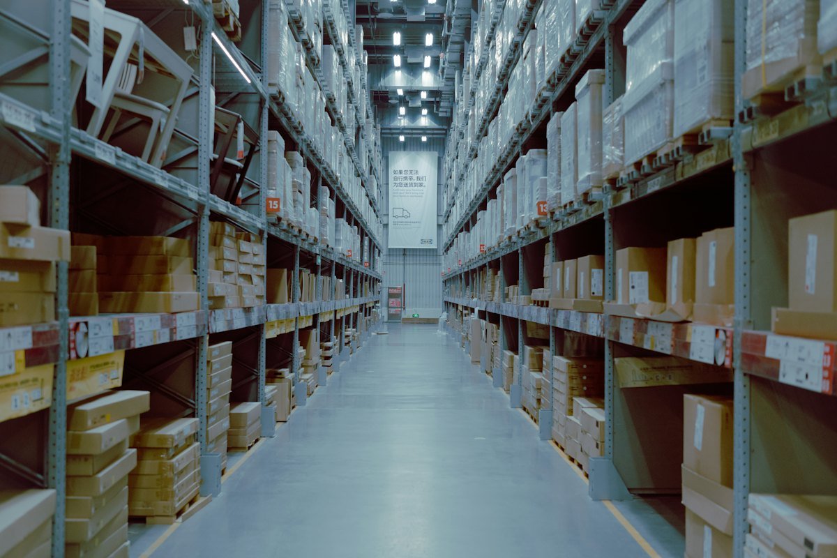 Spare parts warehouse aisle